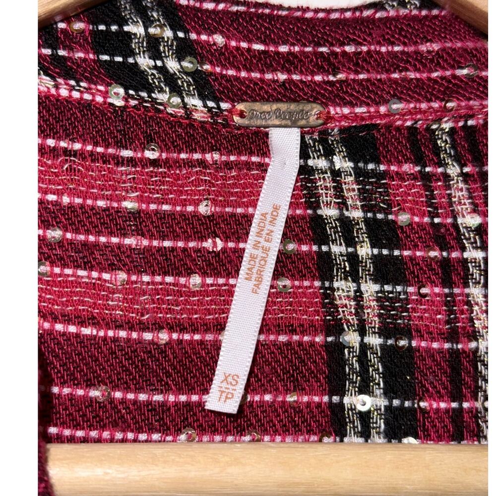 FREE PEOPLE red black tartan metallic Fearless Love oversized pullover top - Picture 7 of 11